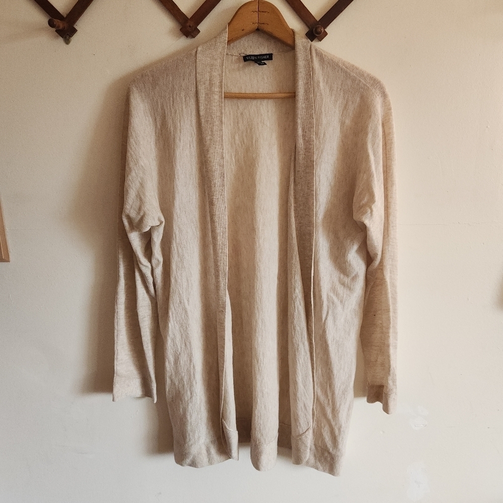 Eileen Fisher Cream Open-Front Lightweight Knit Cardigan Small Wool Alpaca
